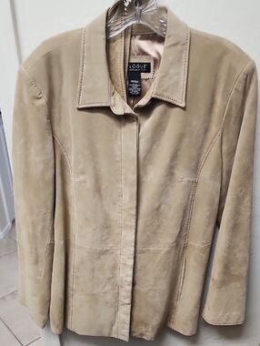 Dialogue Beige Suede Button-Front Jacket